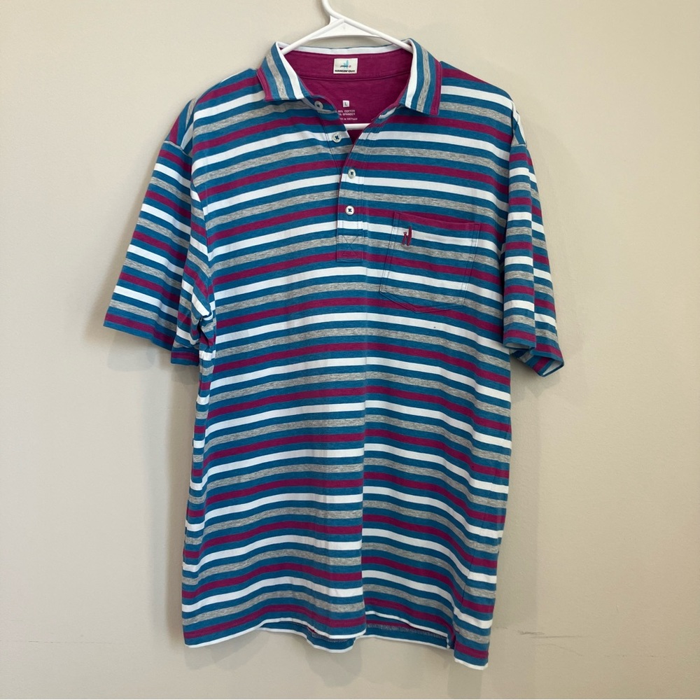 johnnie-O Dalton Striped Jersey Performance Polo Size L